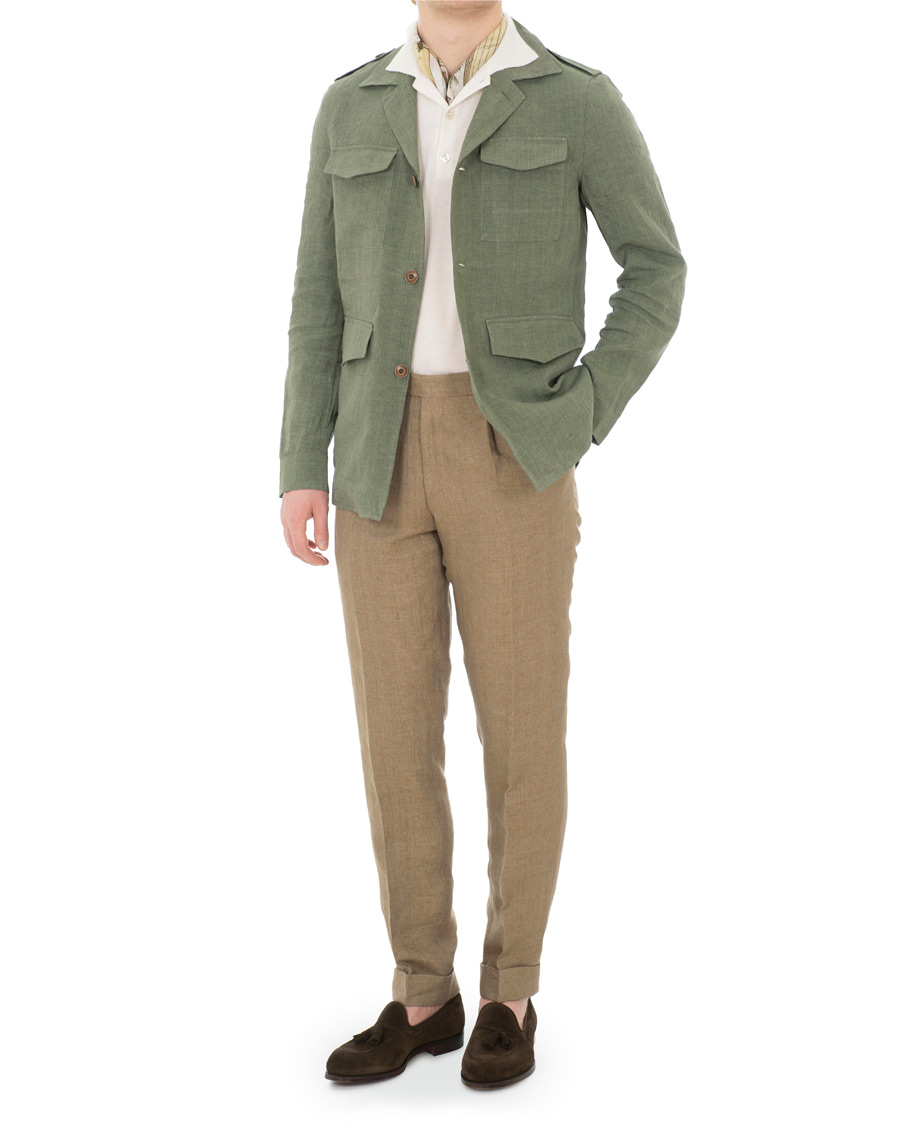Homme | Chemises | Gran Sasso | Safari Linen Jacket Green