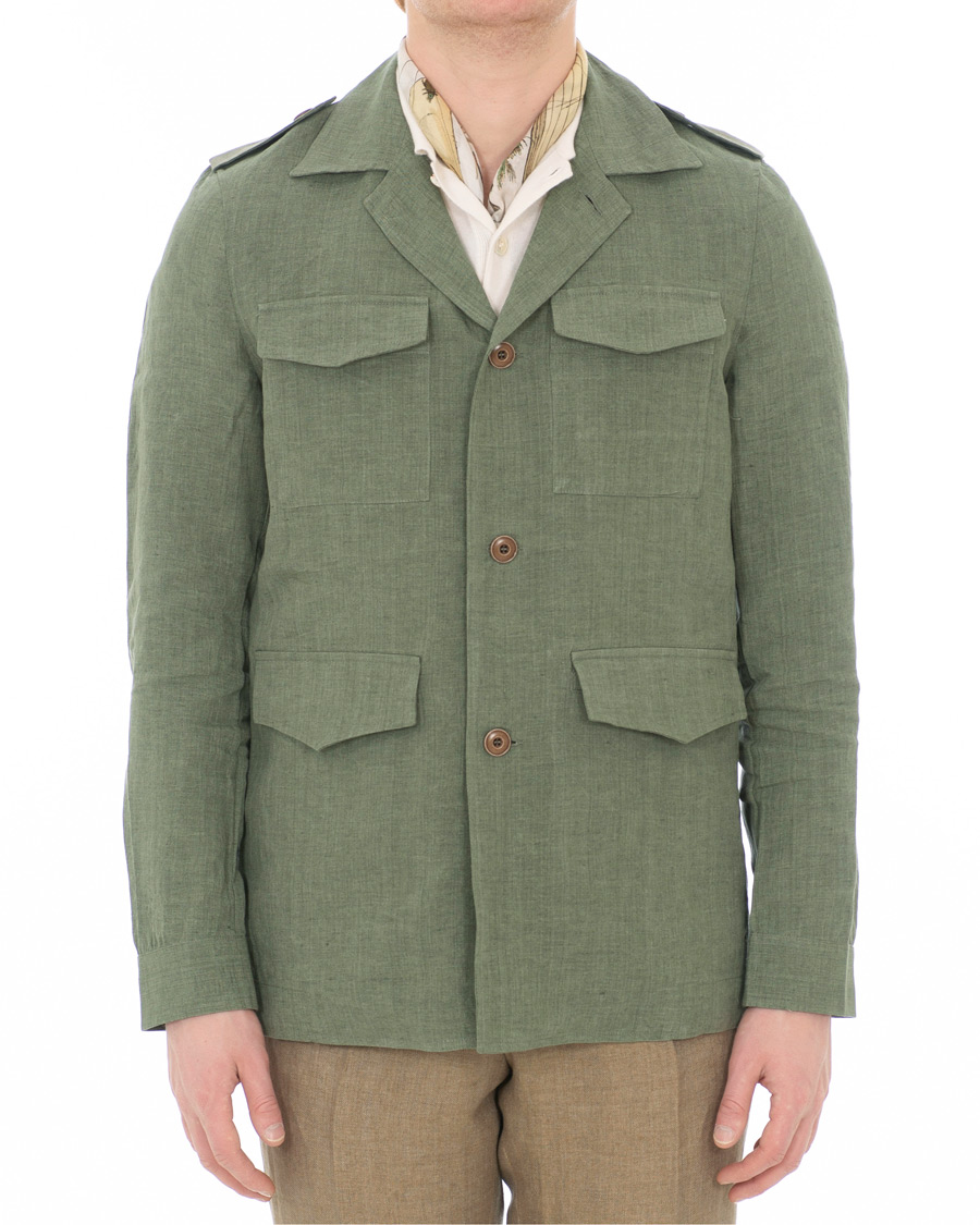 Homme | Chemises | Gran Sasso | Safari Linen Jacket Green