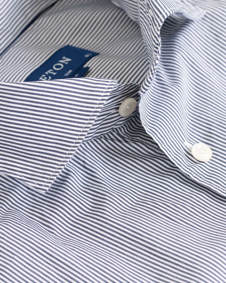 Homme | Chemises | Eton | Slim Fit Lightweight Stripe Extreme Cutaway Blue