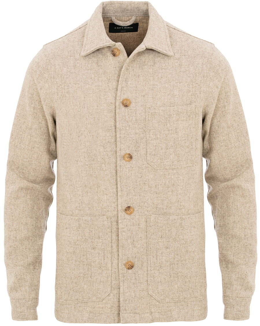 Homme | Chemises | A Day's March | Original Wool Overshirt Off White Melange