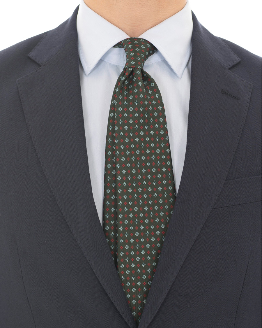 Homme | E. Marinella 3-Fold Micro Fantasy 8 cm Silk Tie Dark Green | E. Marinella | 3-Fold Micro Fantasy 8 cm Silk Tie Dark Green