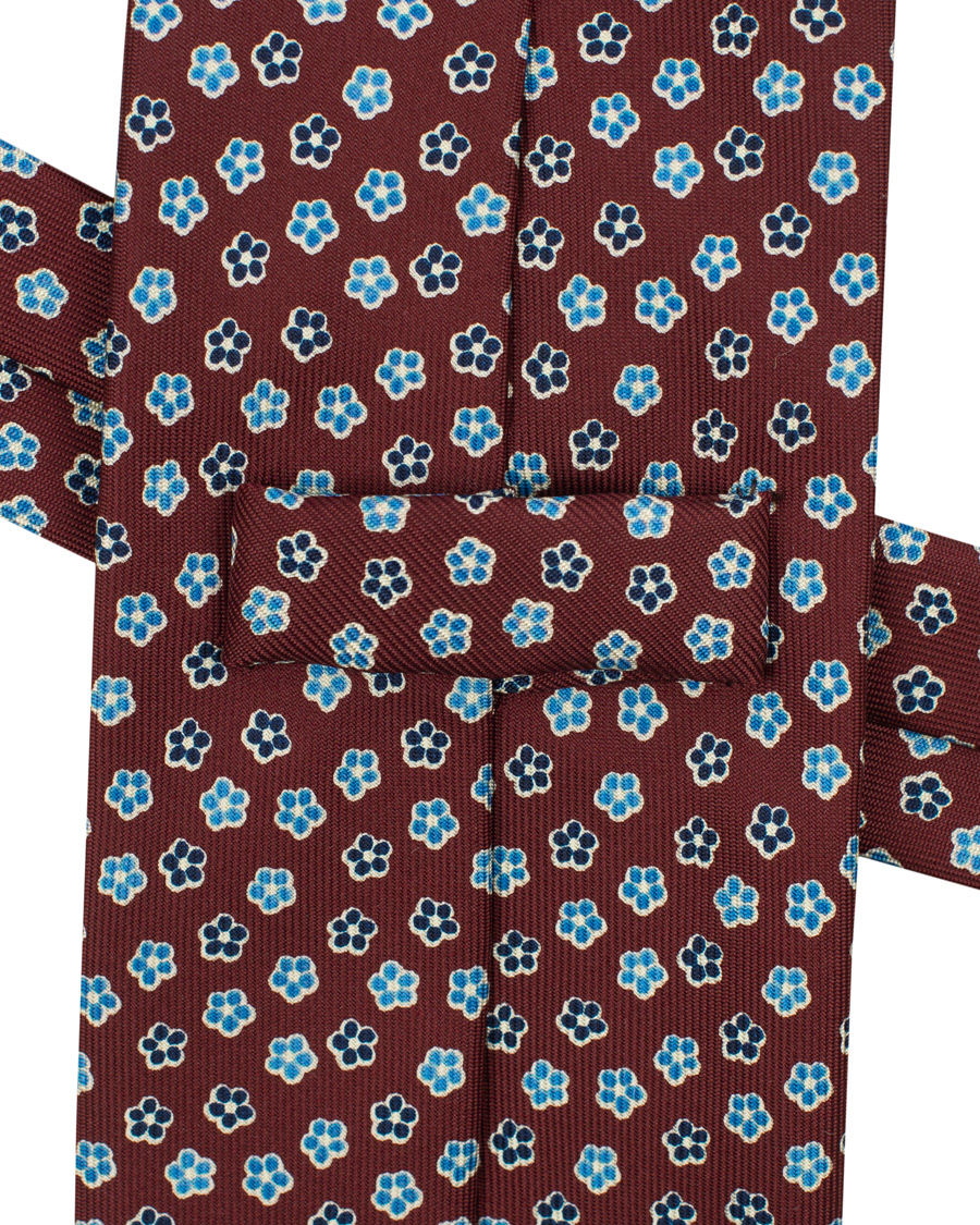 Homme | E. Marinella 3-Fold Micro Flower 8 cm Silk Tie Burgundy | E. Marinella | 3-Fold Micro Flower 8 cm Silk Tie Burgundy