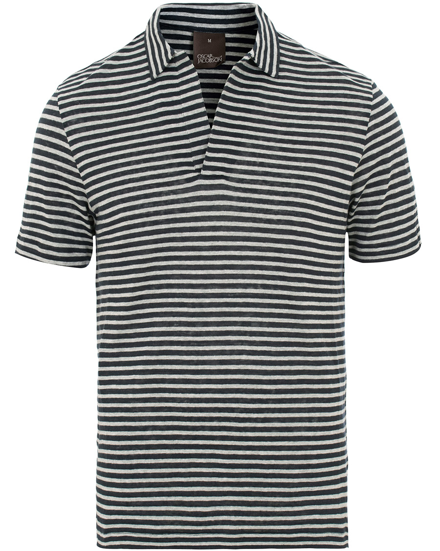Heren | Polo's | Oscar Jacobson | Cornelis Striped Short Sleeve Polo Blue/White