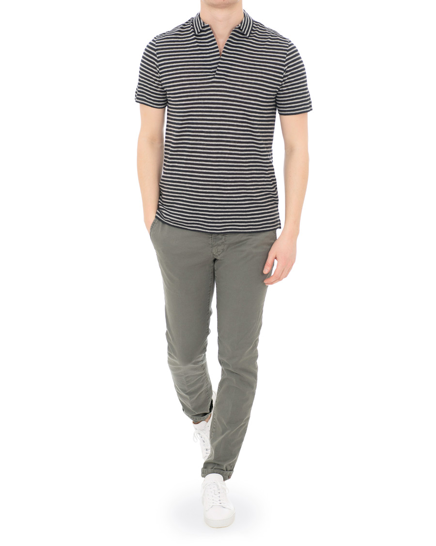 Heren | Polo's | Oscar Jacobson | Cornelis Striped Short Sleeve Polo Blue/White