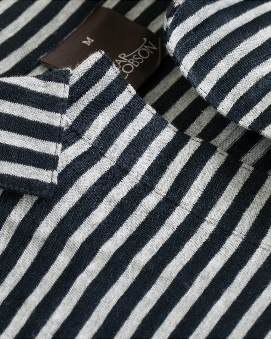 Heren | Polo's | Oscar Jacobson | Cornelis Striped Short Sleeve Polo Blue/White