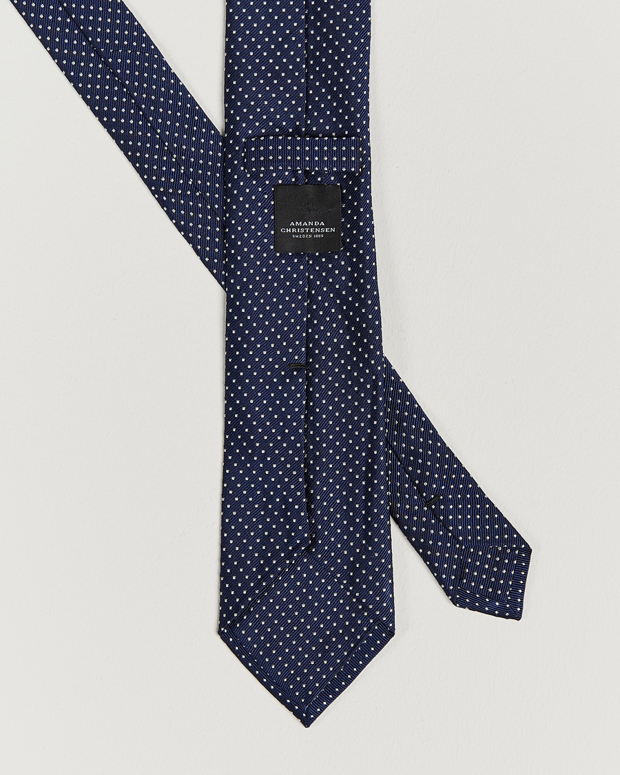 Heren | Stropdassen | Amanda Christensen | Micro Dot Classic Tie 8 cm Navy/White