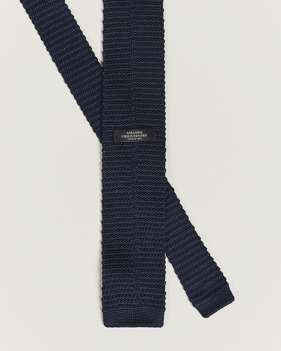 Heren | Stropdassen | Amanda Christensen | Knitted Silk Tie 6 cm Navy