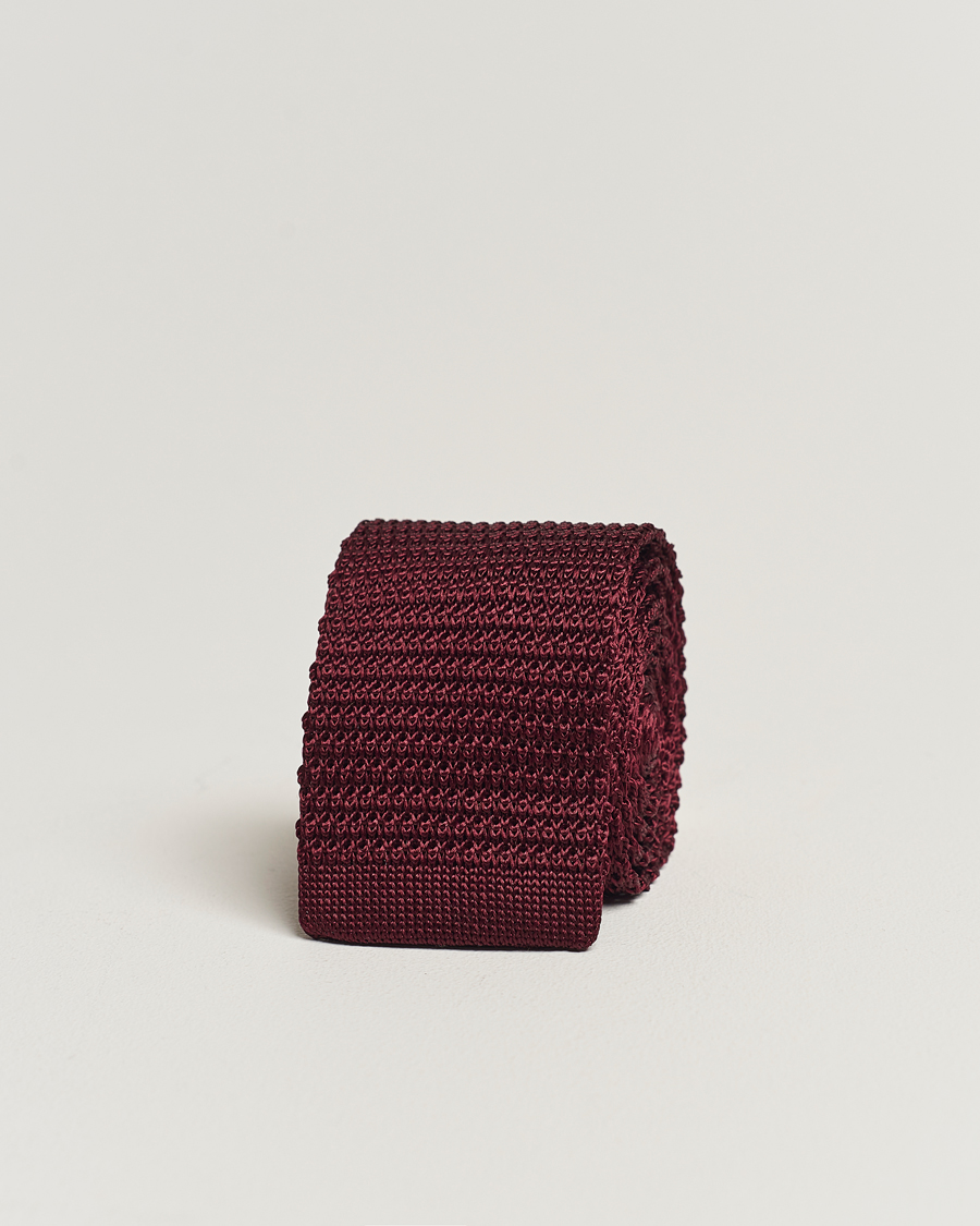 Heren | Stropdassen | Amanda Christensen | Knitted Silk Tie 6 cm Wine Red