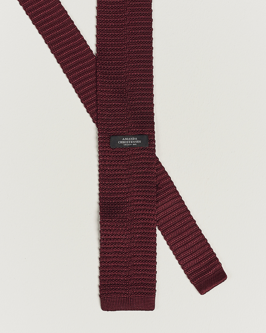Heren | Stropdassen | Amanda Christensen | Knitted Silk Tie 6 cm Wine Red