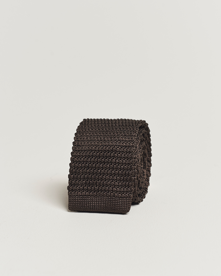 Heren | Stropdassen | Amanda Christensen | Knitted Silk Tie 6 cm Brown
