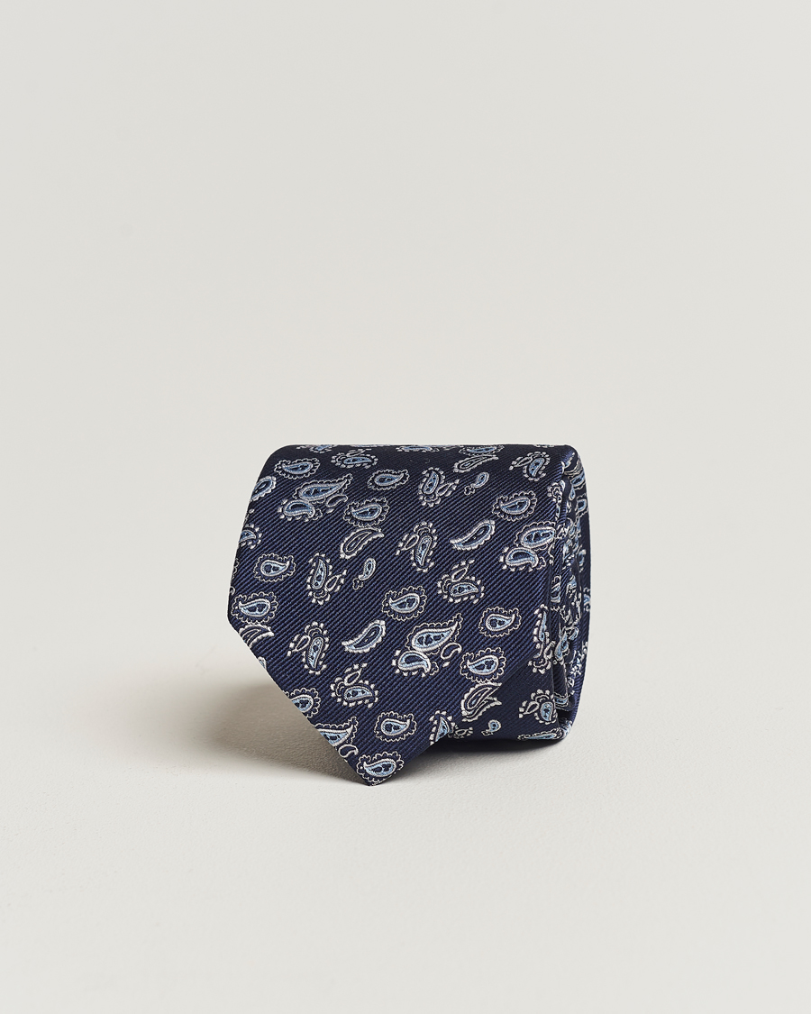 Heren | Stropdassen | Amanda Christensen | Paisley Woven Silk Tie 8 cm Navy