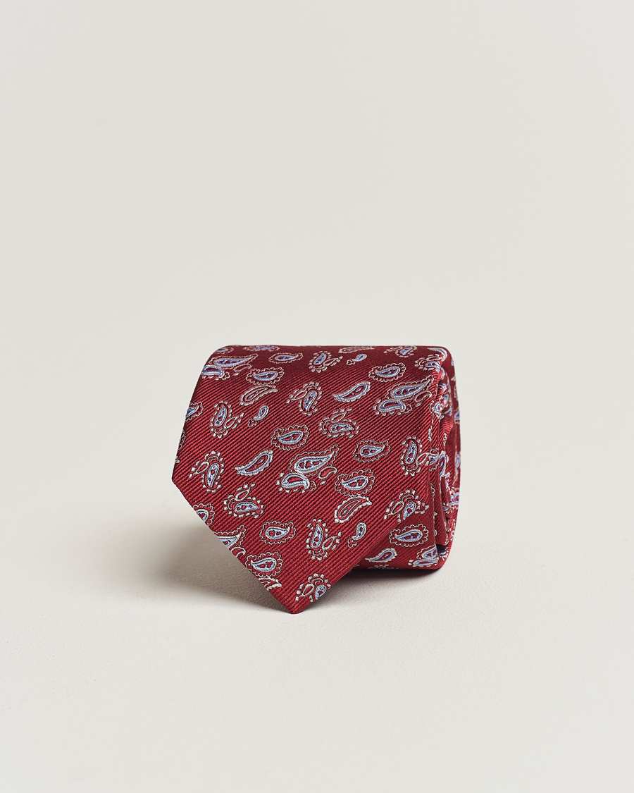 Heren | Stropdassen | Amanda Christensen | Paisley Woven Silk Tie 8 cm Wine Red