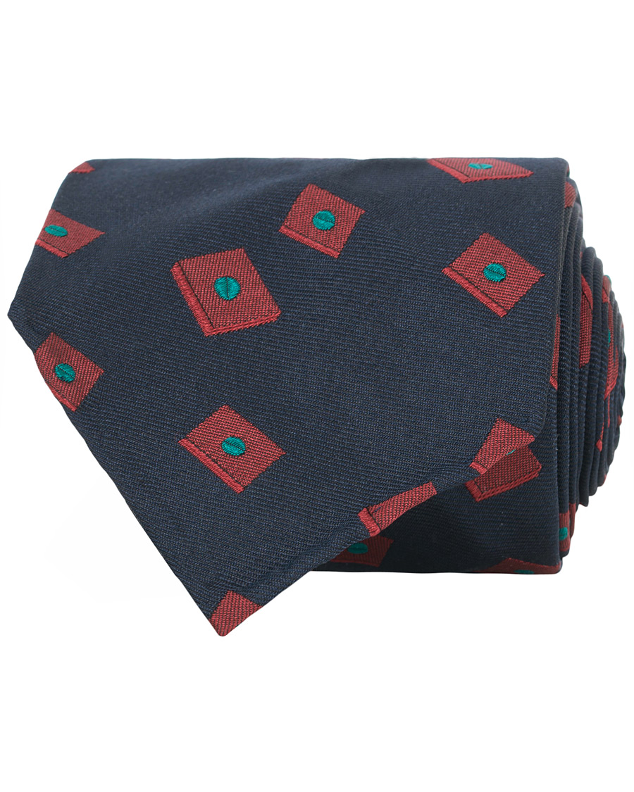 Homme | Berg&Berg Handrolled Seven Fold Jacquard Silk 8 cm Tie Navy/Red | Berg&Berg | Handrolled Seven Fold Jacquard Silk 8 cm Tie Navy/Red