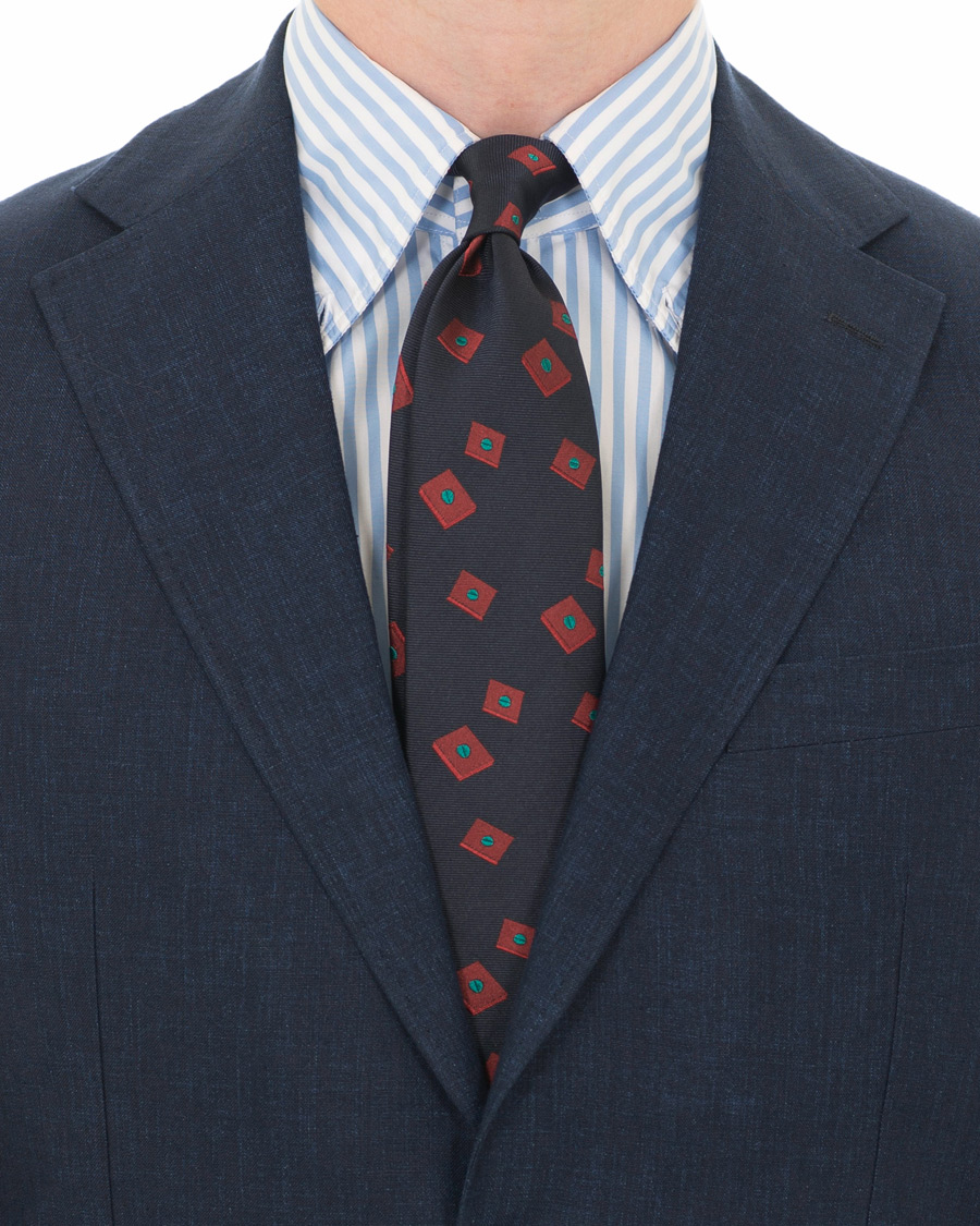 Homme | Berg&Berg Handrolled Seven Fold Jacquard Silk 8 cm Tie Navy/Red | Berg&Berg | Handrolled Seven Fold Jacquard Silk 8 cm Tie Navy/Red
