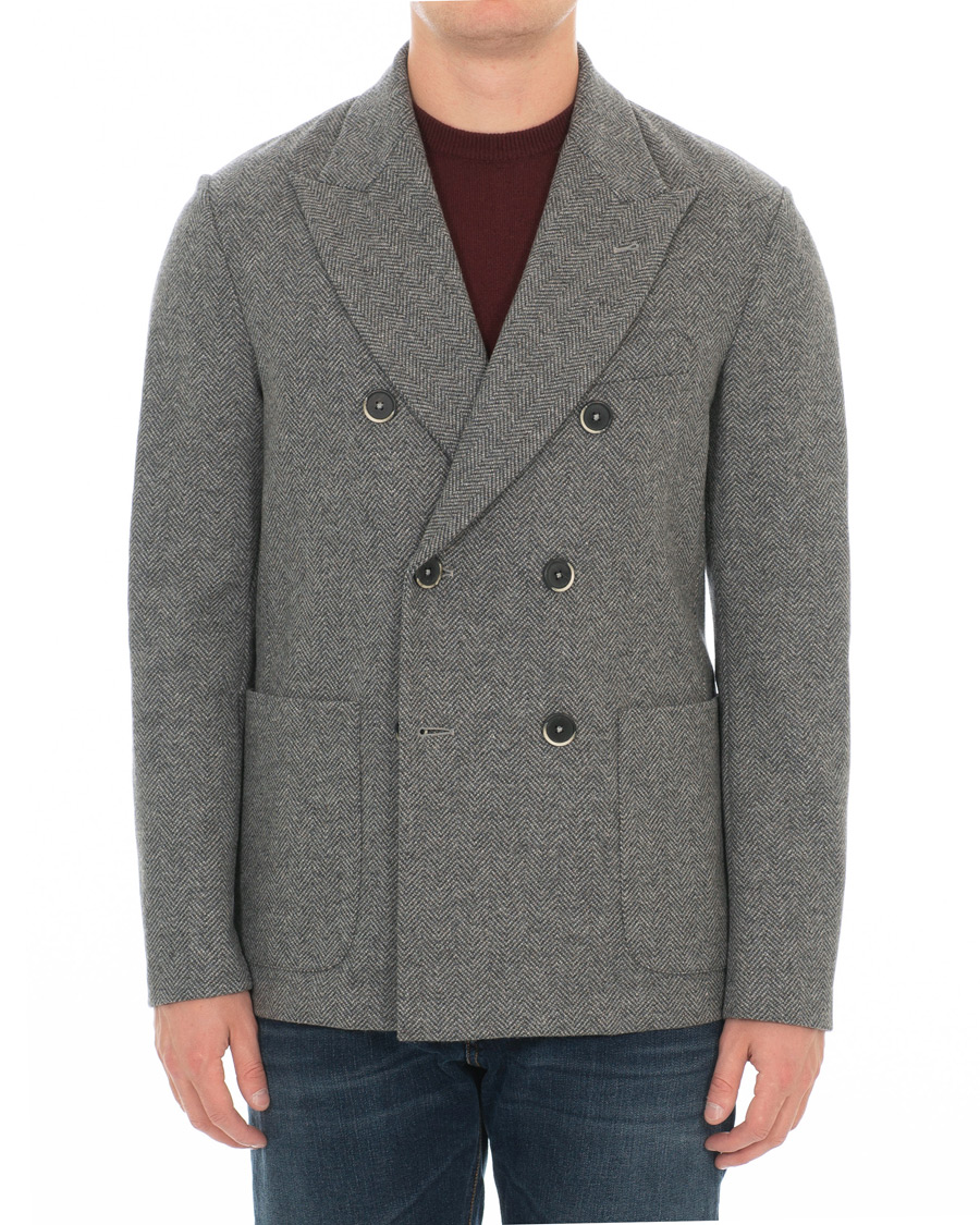 Homme | Blazers | Barena | Mosto Double Breasted Herringbone Blazer Light Grey