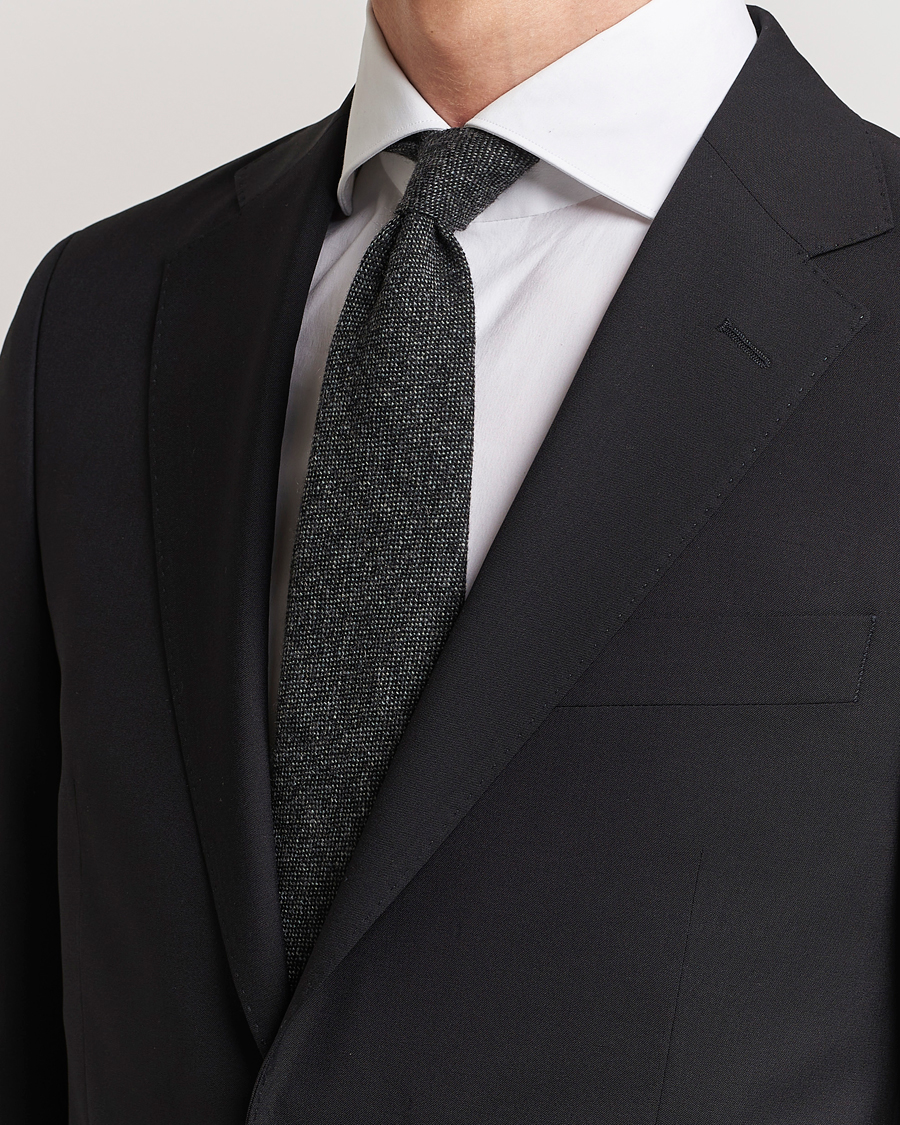 Homme | Drake's Cashmere 8 cm Tie Grey/Black | Drake's | Cashmere 8 cm Tie Grey/Black