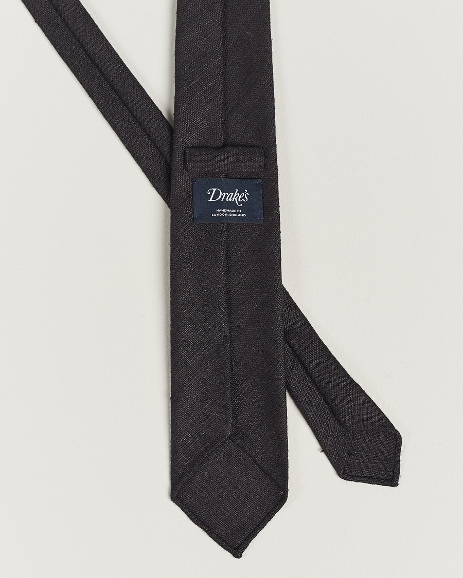 Homme | Drake's Tussah Silk Handrolled 8 cm Tie Black | Drake's | Tussah Silk Handrolled 8 cm Tie Black