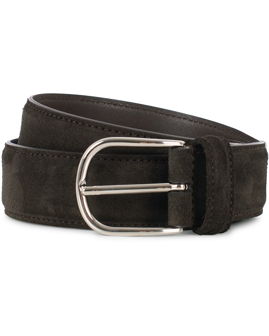 Homme | Anderson's Suede 3,5 cm Belt Dark Brown | Anderson's | Suede 3,5 cm Belt Dark Brown