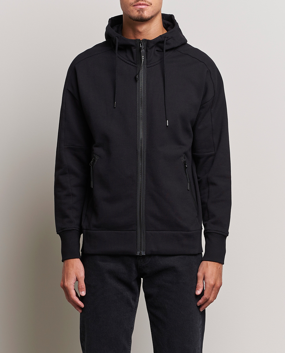 Homme | Pulls Et Tricots | C.P. Company | Diagonal Raised Fleece Full Zip Goggle Hoodie Black