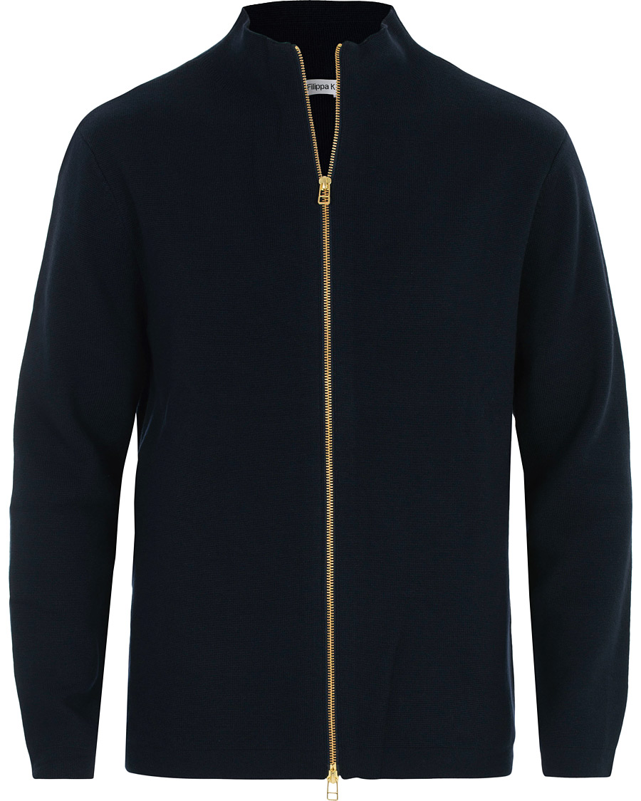 Heren | Truien | Filippa K | Leon Wool/Cotton Full Zip Cardigan Navy