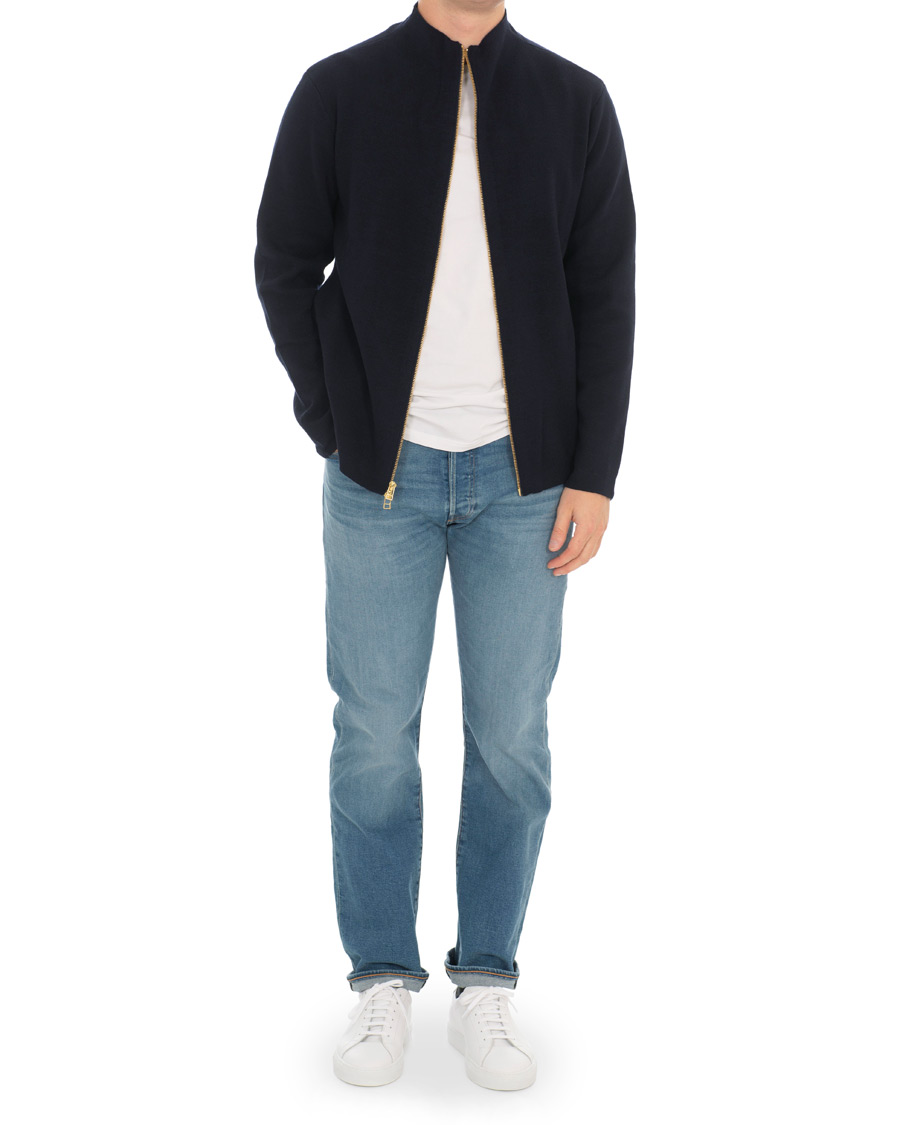 Heren | Truien | Filippa K | Leon Wool/Cotton Full Zip Cardigan Navy