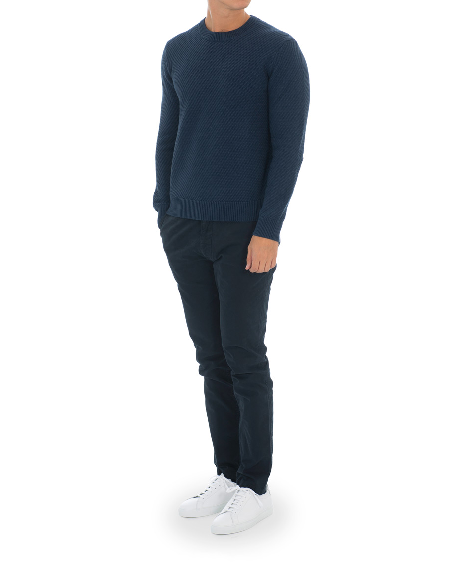 Heren | Truien | Hackett | Diagonal Striped Crew Neck Cotton Sweater Navy