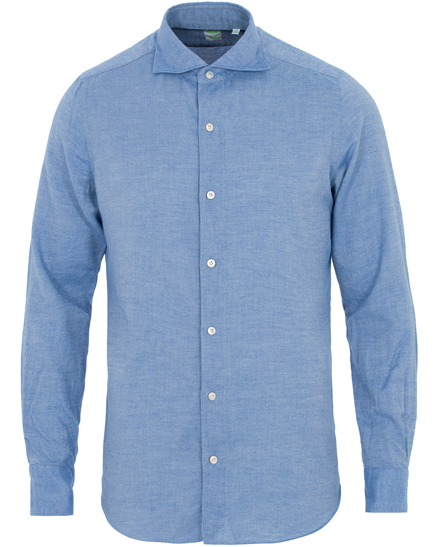 Heren | Overhemden | Finamore Napoli | Tokyo Slim Fit Flannel Shirt Light Blue