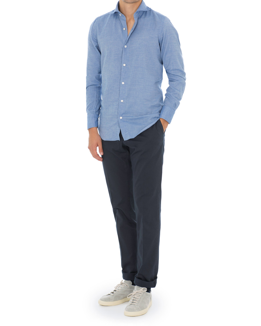 Heren | Overhemden | Finamore Napoli | Tokyo Slim Fit Flannel Shirt Light Blue