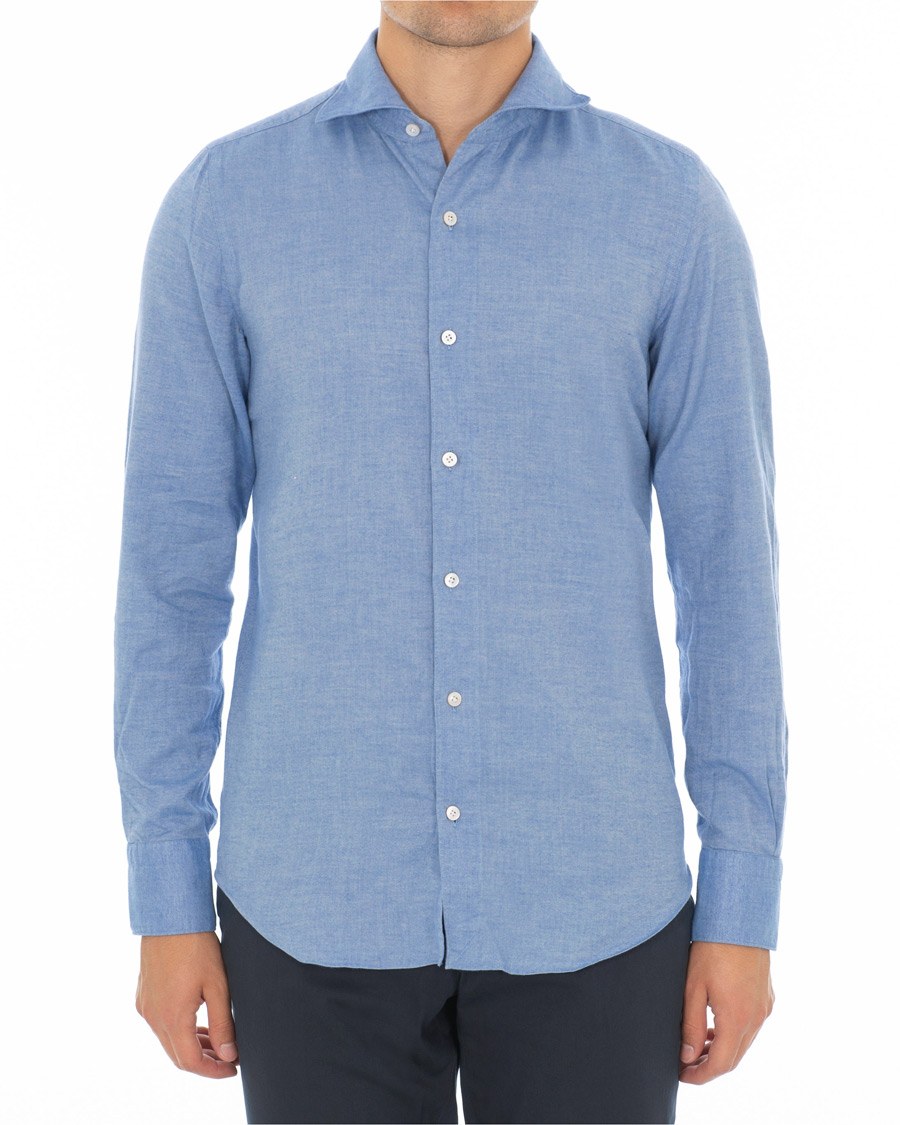 Heren | Overhemden | Finamore Napoli | Tokyo Slim Fit Flannel Shirt Light Blue