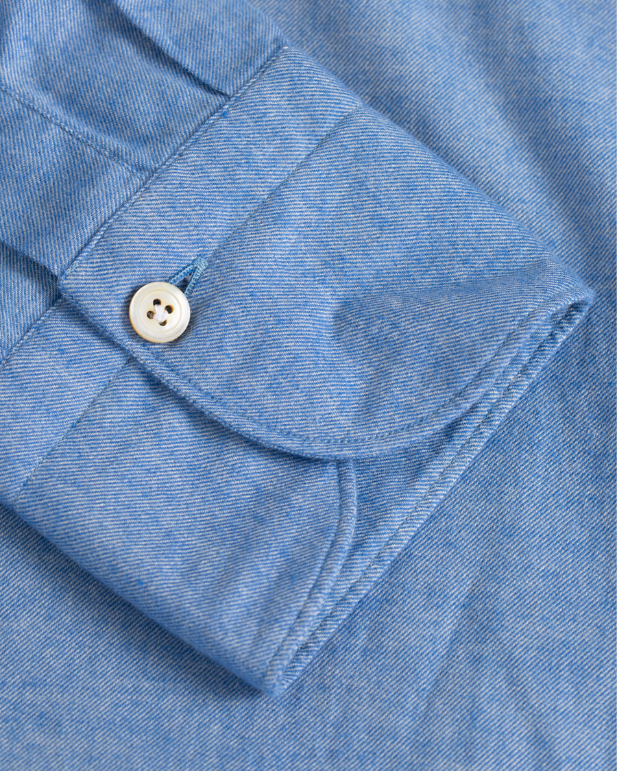 Heren | Overhemden | Finamore Napoli | Tokyo Slim Fit Flannel Shirt Light Blue