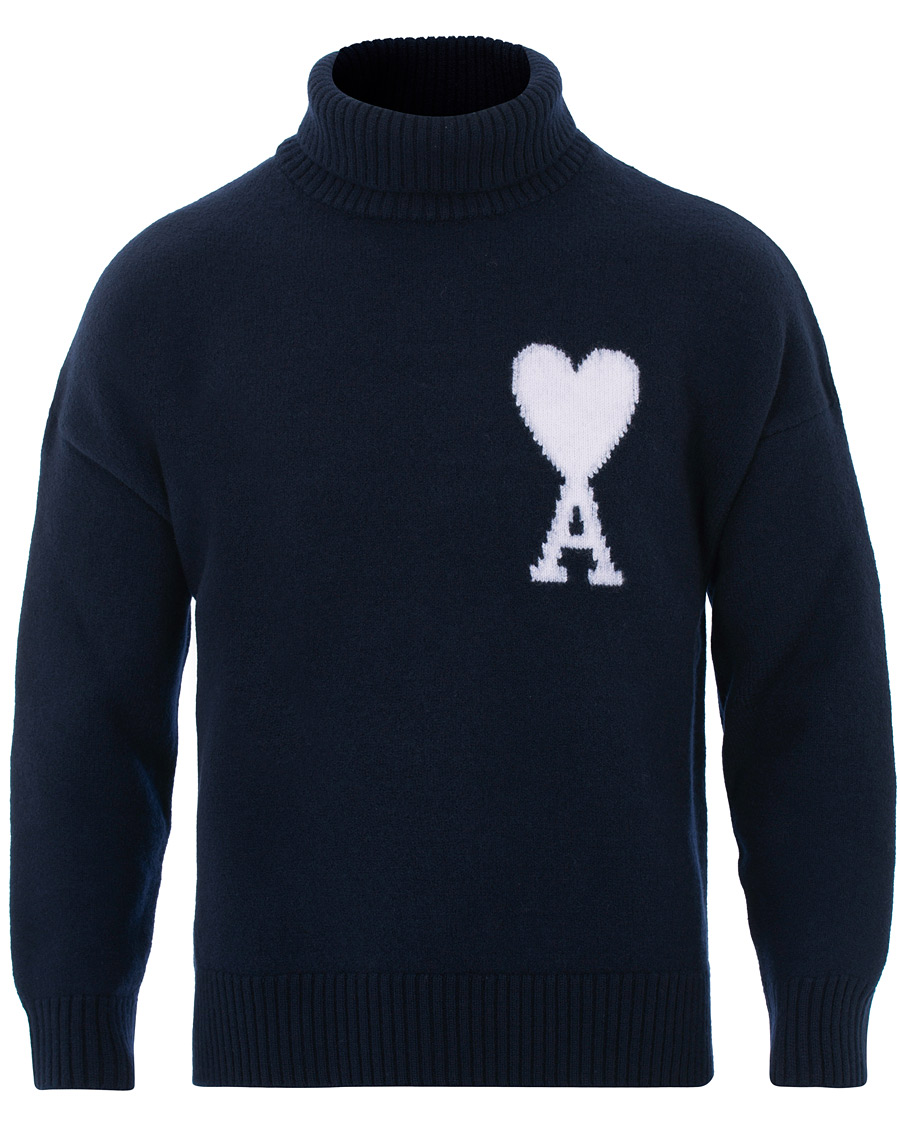 Heren | Truien | AMI | Oversized Heart Logo Wool Rollneck Navy