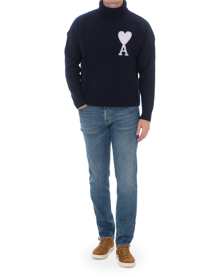 Heren | Truien | AMI | Oversized Heart Logo Wool Rollneck Navy