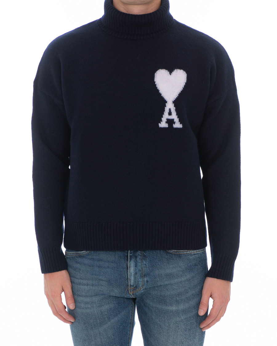 Heren | Truien | AMI | Oversized Heart Logo Wool Rollneck Navy