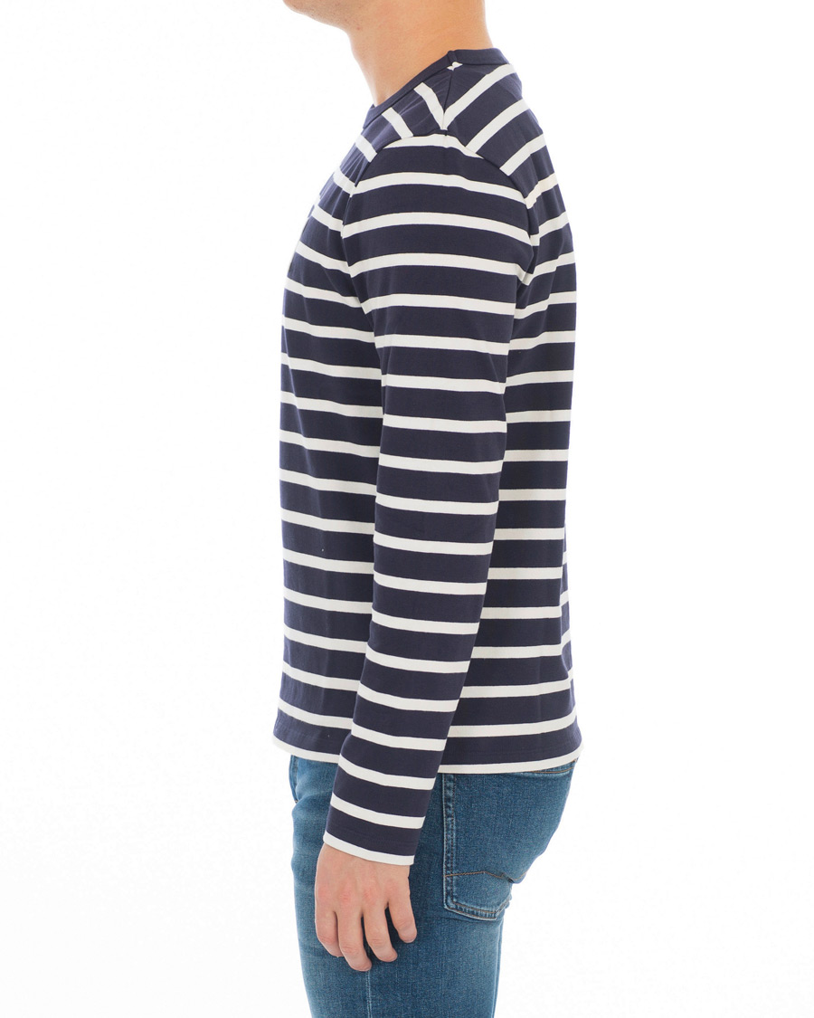 Heren | T-shirts | AMI | Striped Long Sleeve Tee Ecru/Marine