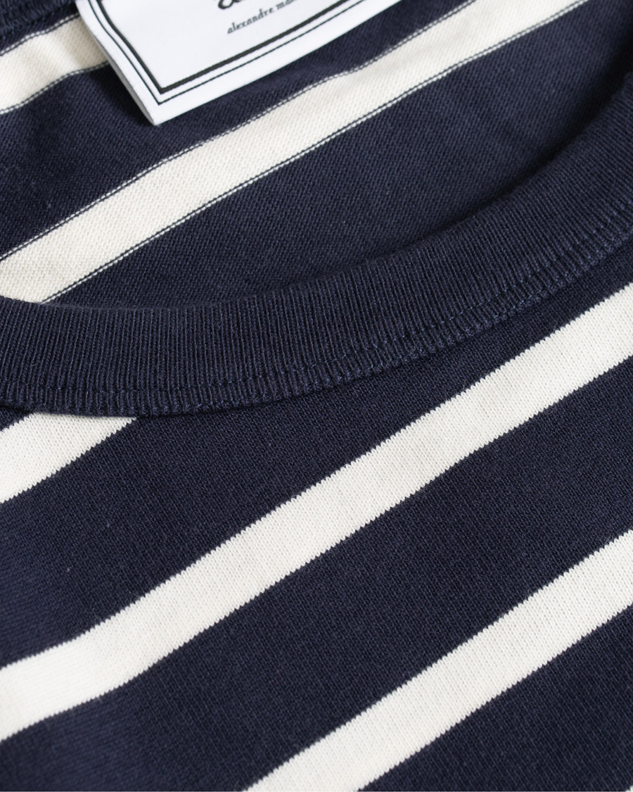 Heren | T-shirts | AMI | Striped Long Sleeve Tee Ecru/Marine