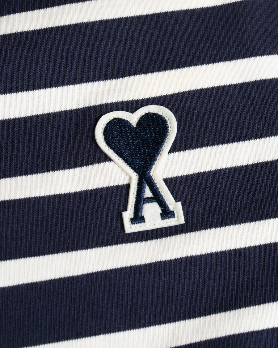 Heren | T-shirts | AMI | Striped Long Sleeve Tee Ecru/Marine