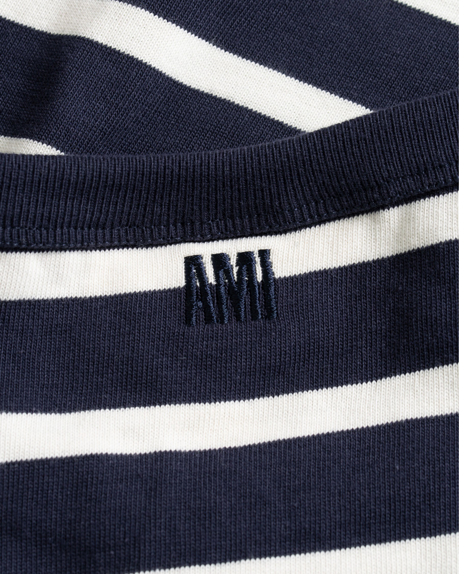 Heren | T-shirts | AMI | Striped Long Sleeve Tee Ecru/Marine