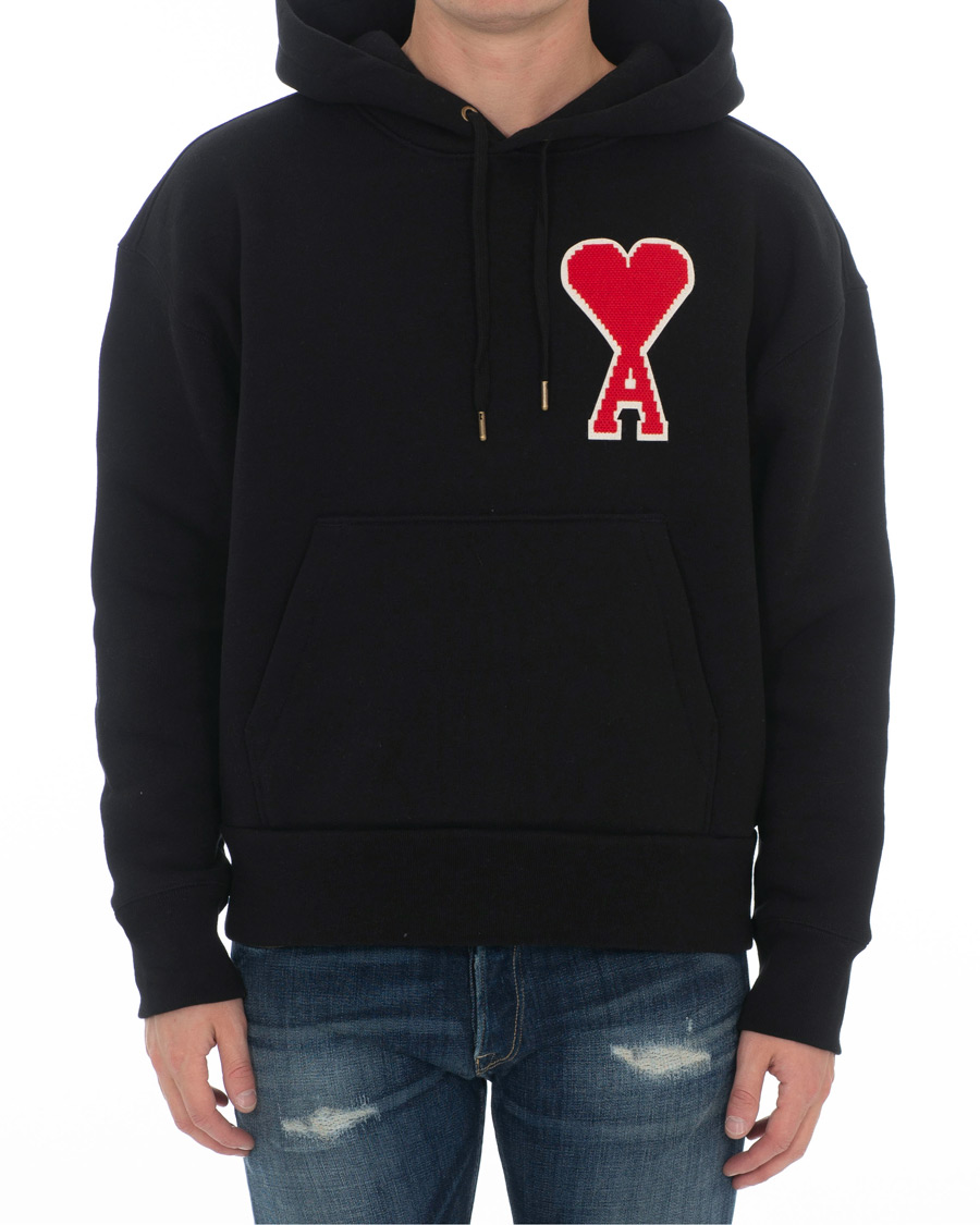 Heren | Truien | AMI | Large Heart Logo Hoodie Black