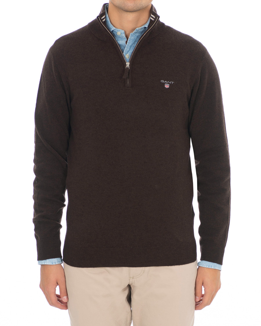 Homme | Pulls Et Tricots | GANT | Lambswool Half Zip Dark Brown