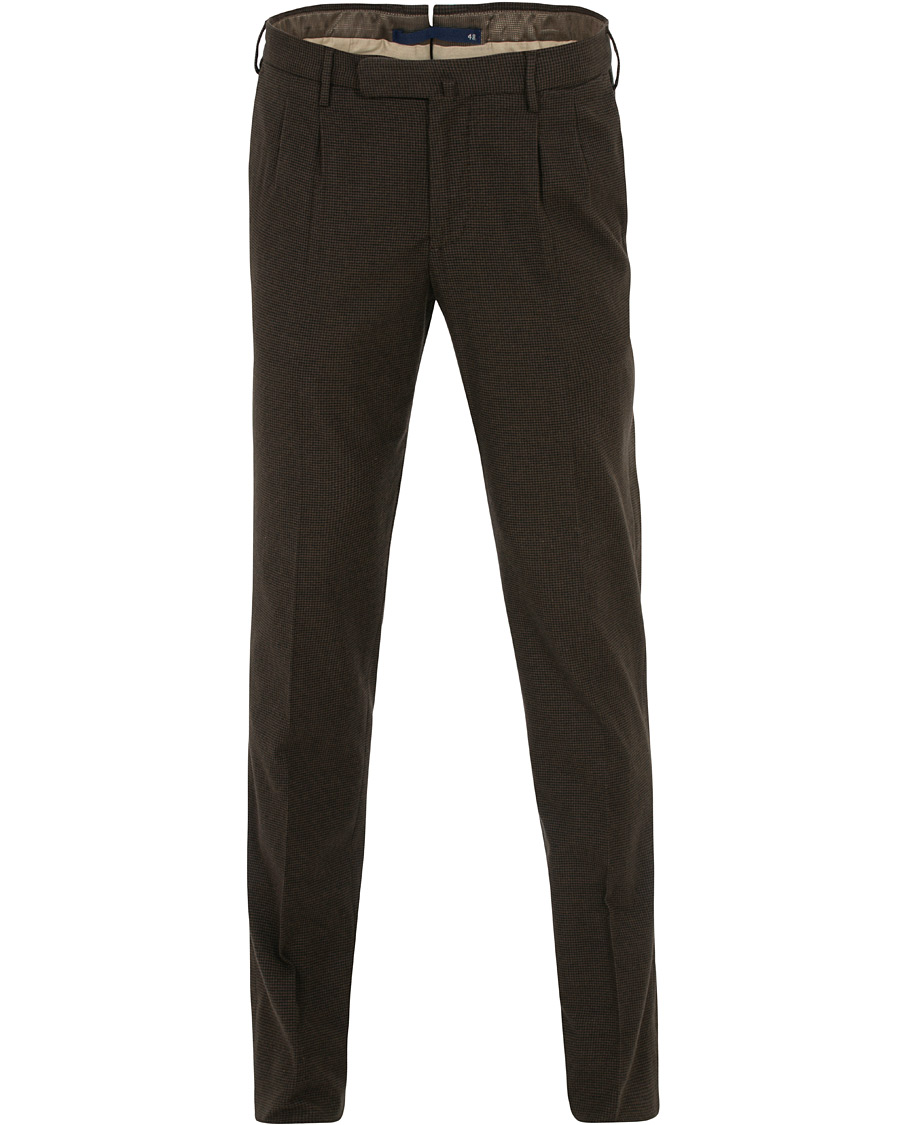 Heren | Broeken | Incotex | Slim Fit Pleated Trousers Dark Brown