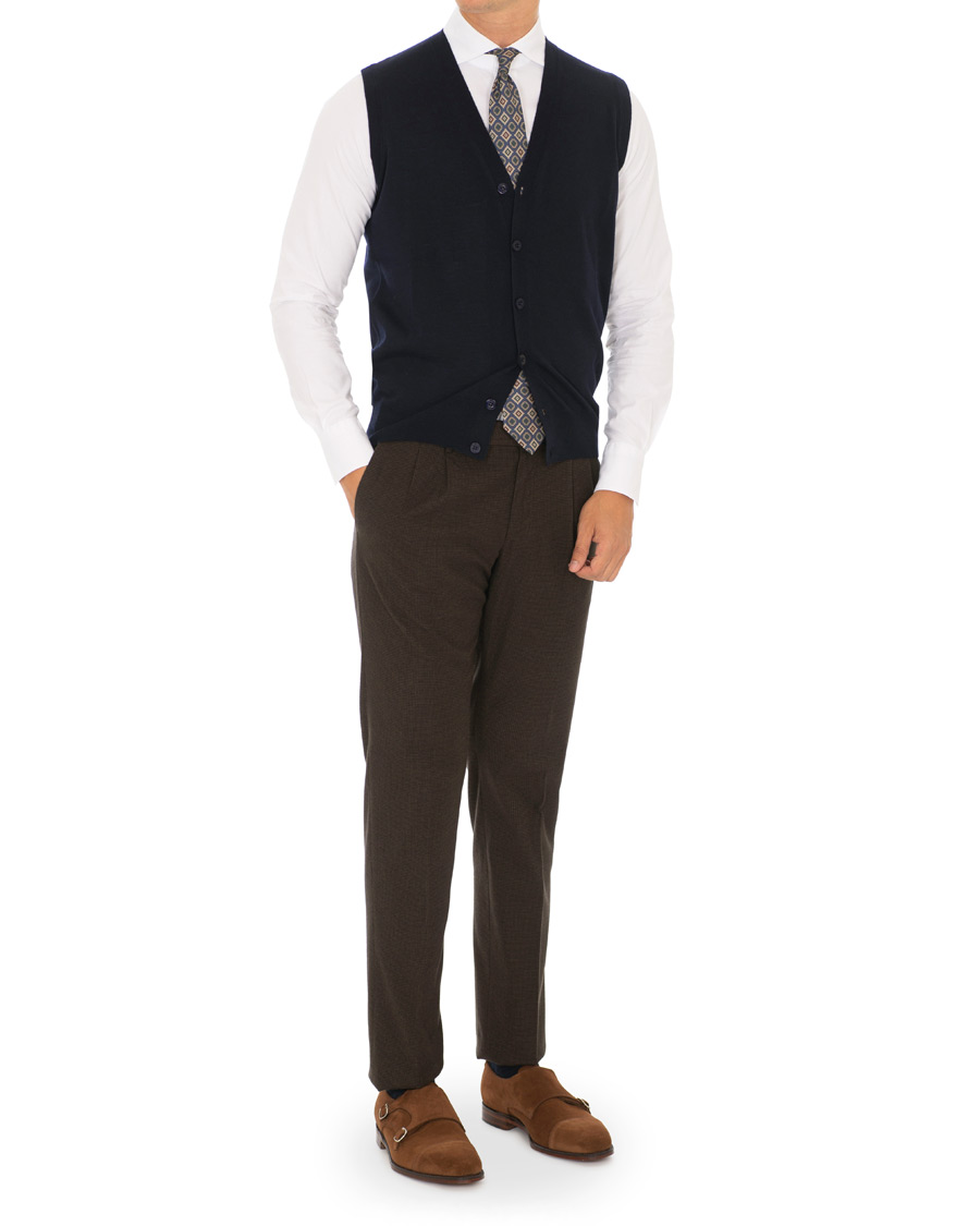 Heren | Broeken | Incotex | Slim Fit Pleated Trousers Dark Brown