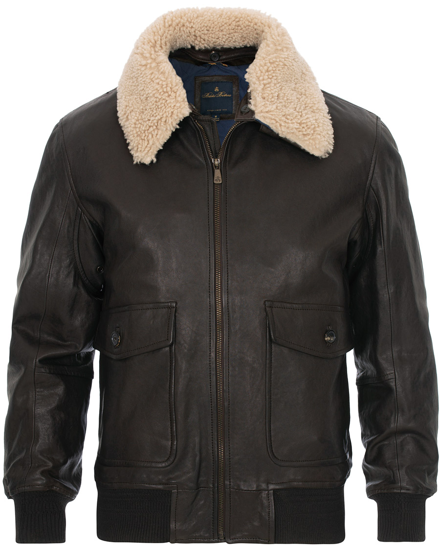 Homme | Manteaux Et Vestes | Brooks Brothers | Aviator Shearling Bomber Jacket Vintage Brown