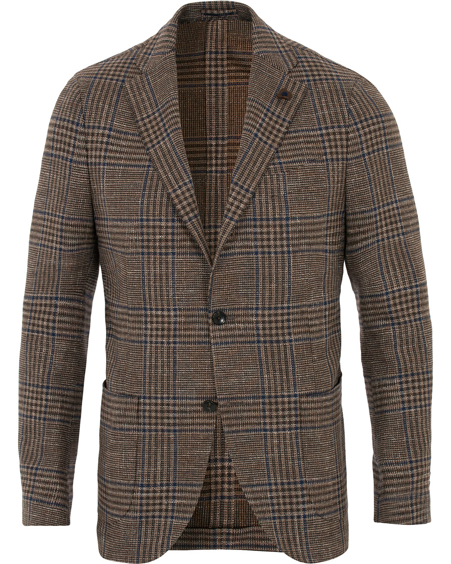 Homme | Blazers | Lardini | Checked Three Roll-Two Patch Pocket Blazer Brown