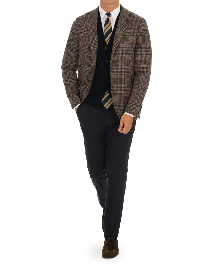 Homme | Blazers | Lardini | Checked Three Roll-Two Patch Pocket Blazer Brown
