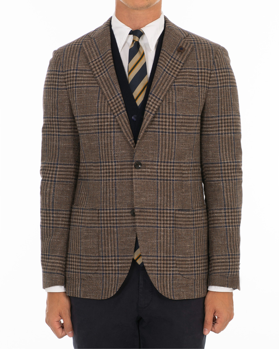 Homme | Blazers | Lardini | Checked Three Roll-Two Patch Pocket Blazer Brown