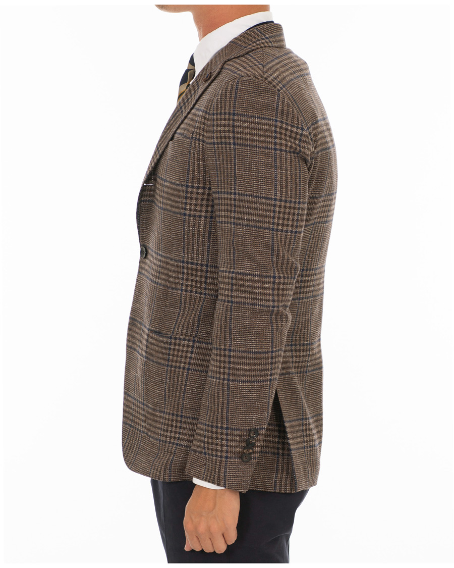 Homme | Blazers | Lardini | Checked Three Roll-Two Patch Pocket Blazer Brown