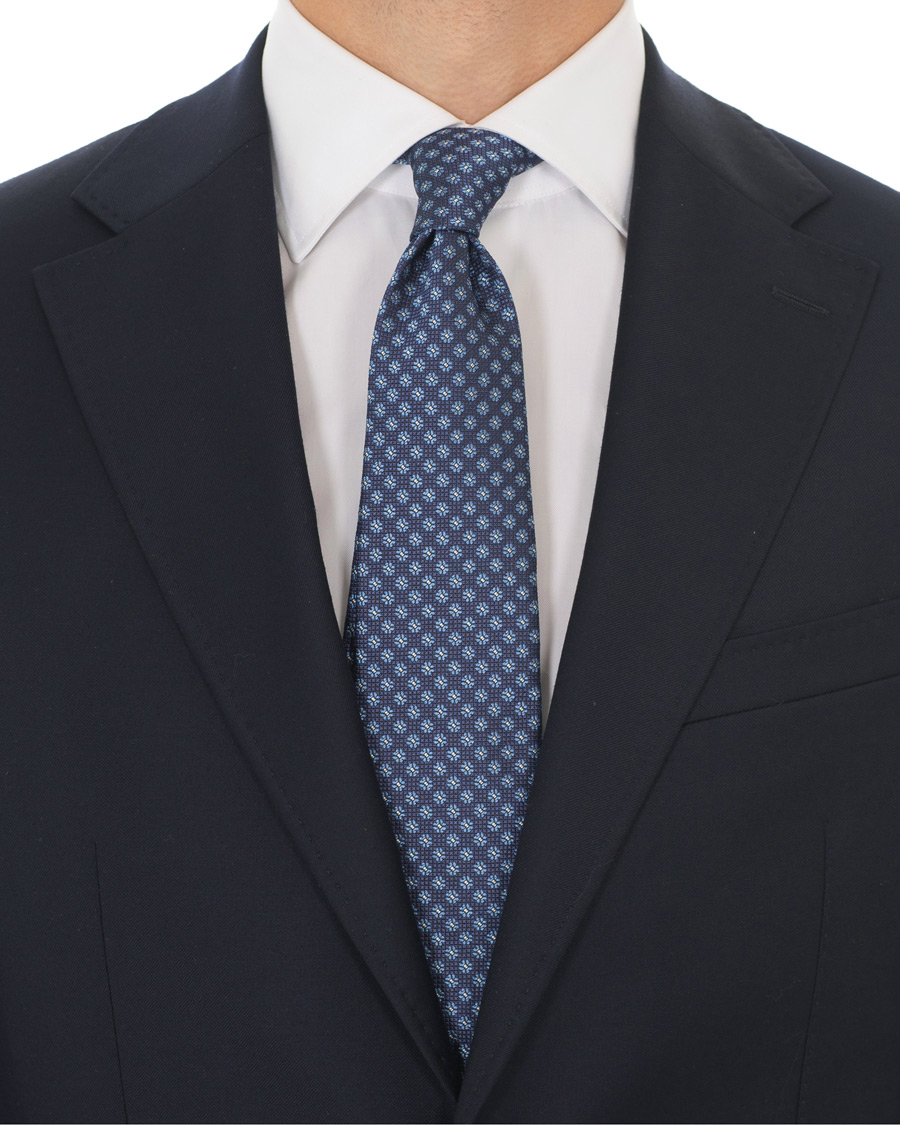 Homme | Canali Silk Woven Flower 8 cm Tie Navy | Canali | Silk Woven Flower 8 cm Tie Navy