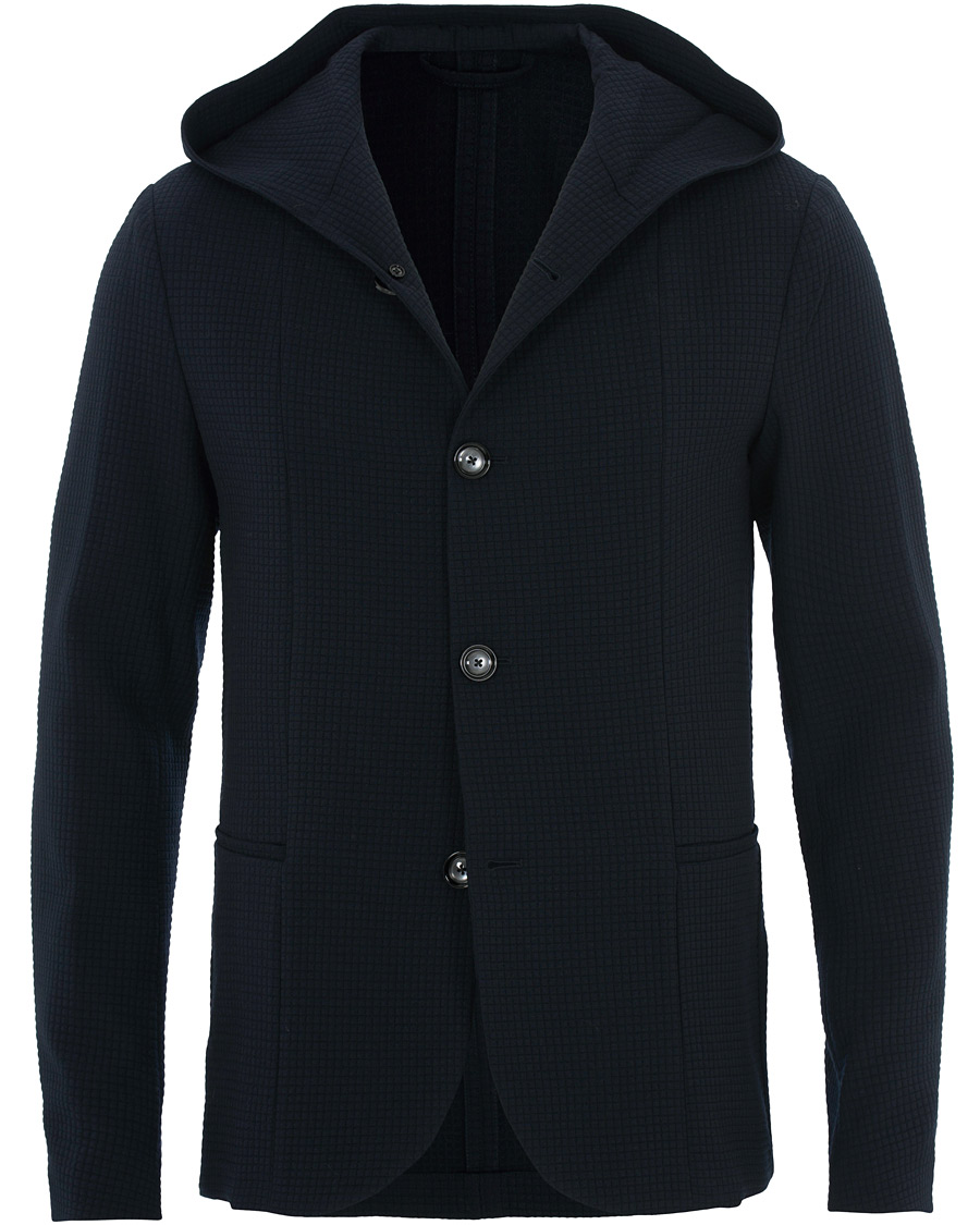 Heren | Blazers | Emporio Armani | Structured Knitted Blazer Hoodie Navy