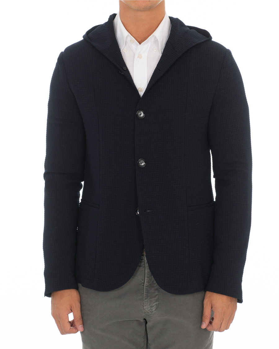 Heren | Blazers | Emporio Armani | Structured Knitted Blazer Hoodie Navy