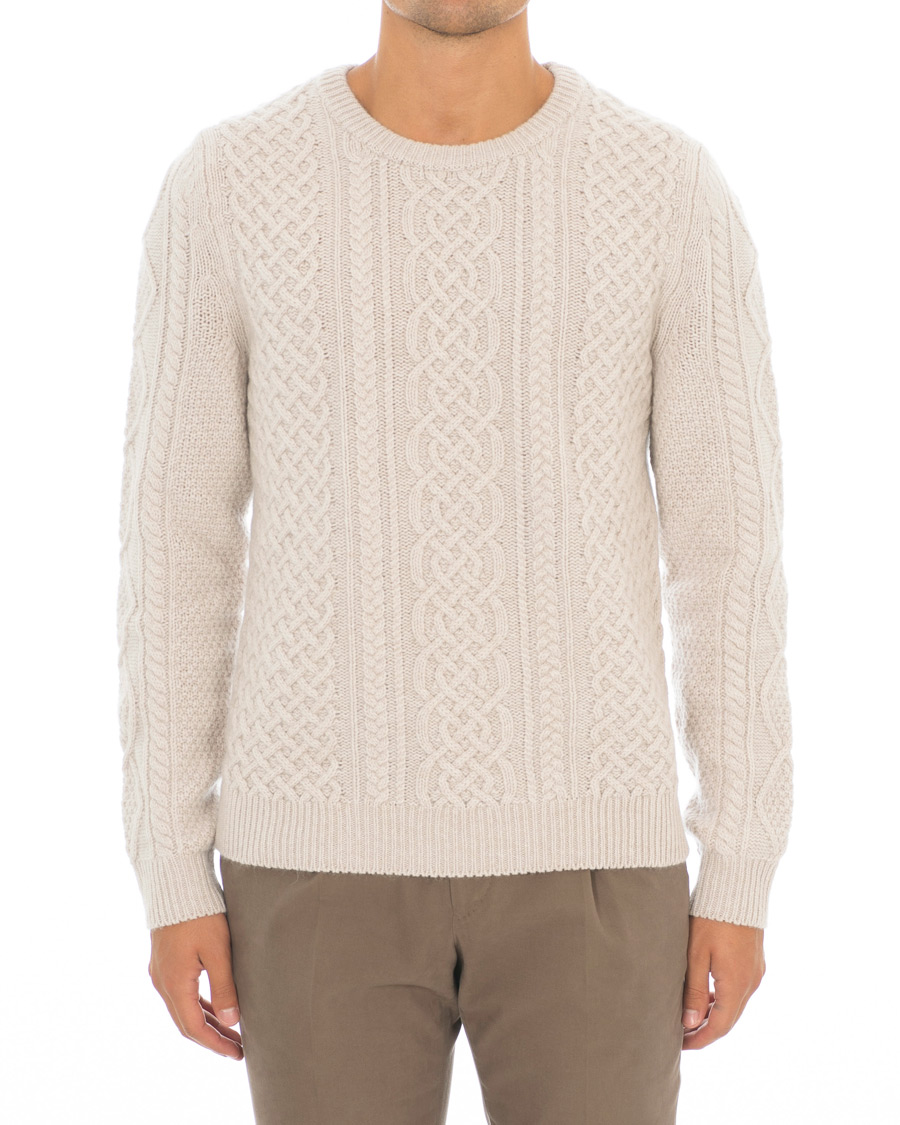 Homme | Pulls Et Tricots | Morris Heritage | Cable Knitted Cashmere O-Neck Off White